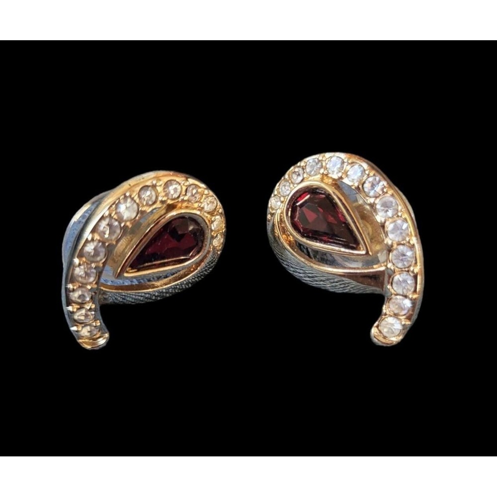 SAL Daniel Swarovski Ruby Red Vintage Earrings Gold Tone Crystal Studs 7/8"